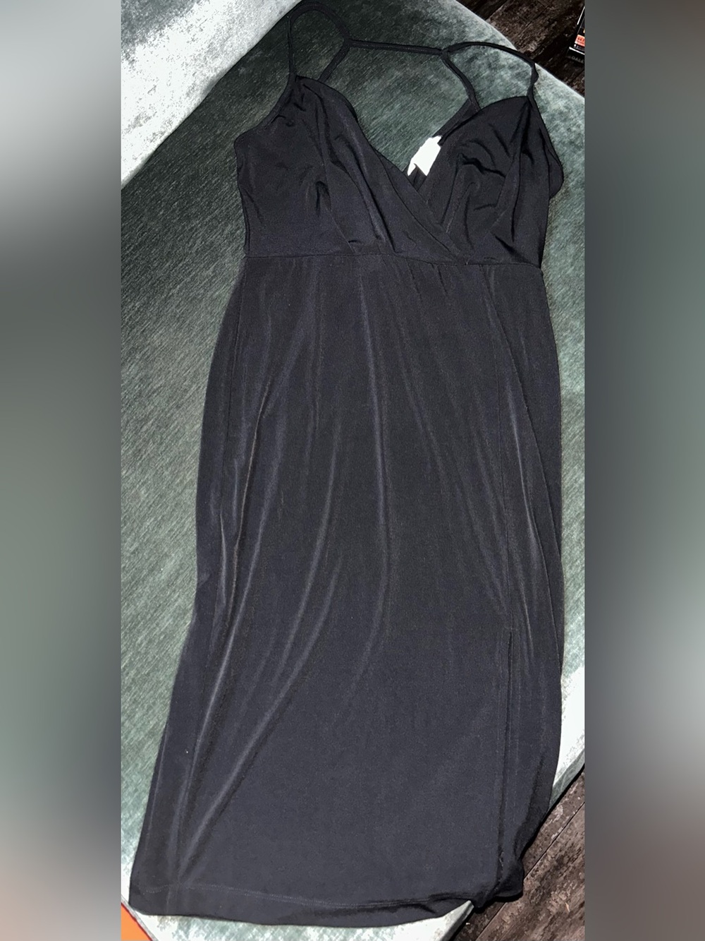 Black V-Neck Slip Dress with Spaghetti Straps